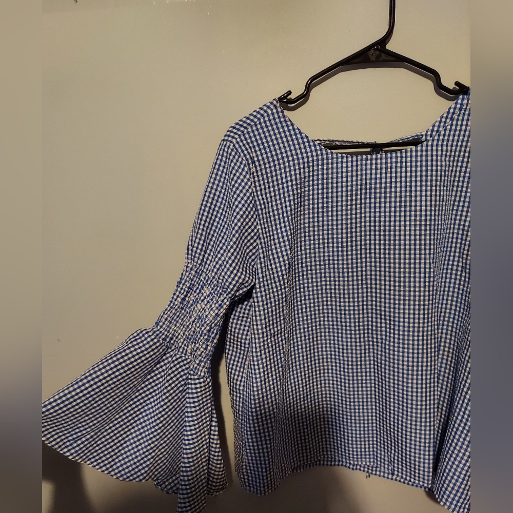 Gingham Peasant Boho Top Size Large Festival Cottagecore Prairie Preppy Picnic